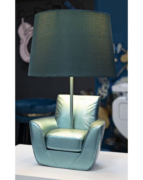 Lampe de chevet en polyrésine, fer et tissu Midcentury turquoise – D.26x43 cm