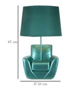 Lampe de chevet en polyrésine, fer et tissu Midcentury turquoise – D.26x43 cm