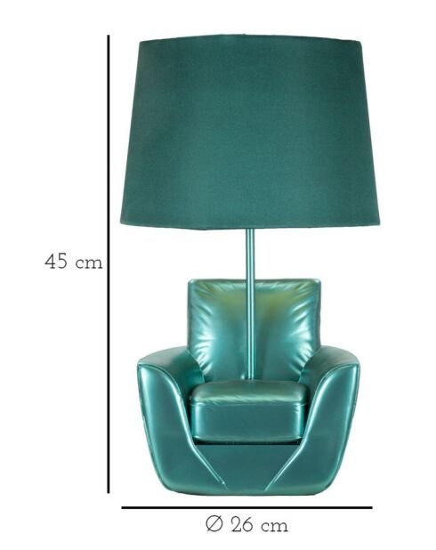 Lampe de chevet en polyrésine, fer et tissu Midcentury turquoise – D.26x43 cm