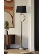Stehlampe aus Eisen, Glas und schwarzem Brüsseler Stoff — D.38x160 cm