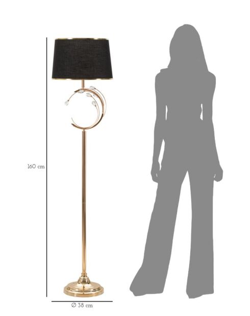 Stehlampe aus Eisen, Glas und schwarzem Brüsseler Stoff — D.38x160 cm