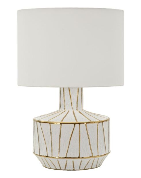 Lampe de table en céramique, fer et tissu Tangeri blanc/or – D.40x60 cm