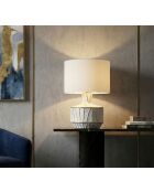 Lampe de table en céramique, fer et tissu Tangeri blanc/or – D.40x60 cm