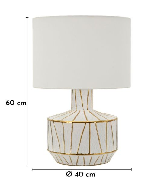 Lampe de table en céramique, fer et tissu Tangeri blanc/or – D.40x60 cm