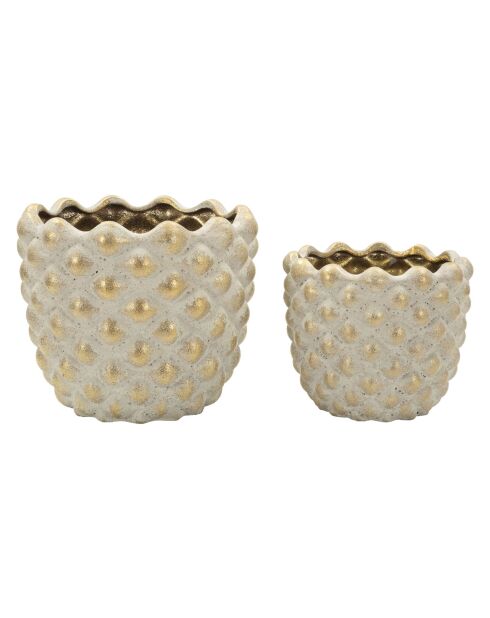 Lot de 2 cache-pots en céramique Pepitas gris/or – D.23x18 cm /D.18,5x15,5 cm