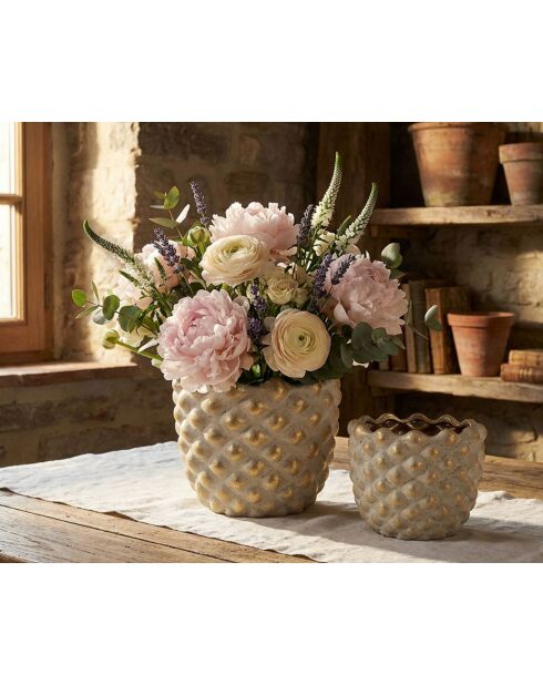 Lot de 2 cache-pots en céramique Pepitas gris/or – D.23x18 cm /D.18,5x15,5 cm