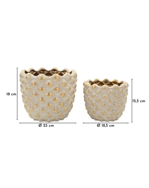 Lot de 2 cache-pots en céramique Pepitas gris/or – D.23x18 cm /D.18,5x15,5 cm