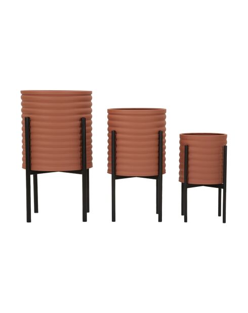 Lot de 3 supports pour vases en fer Milly rouge brique et noir – D.36x56,5 / 30x48,5 / 24x37,5 cm