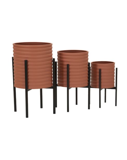 Lot de 3 supports pour vases en fer Milly rouge brique et noir – D.36x56,5 / 30x48,5 / 24x37,5 cm