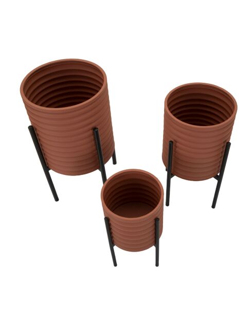 Lot de 3 supports pour vases en fer Milly rouge brique et noir – D.36x56,5 / 30x48,5 / 24x37,5 cm
