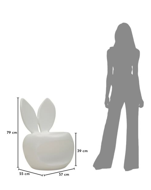 Chaise en polyéthylène Bunny blanche – 57x55x79 cm (hauteur d’assise 39 cm)