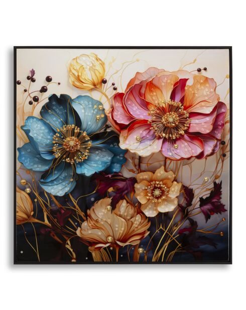 Tableau sur toile laquée en métal, bois de sapin et toile Narcy (modèle A) avec cadre multicolore – 82x4x82 cm