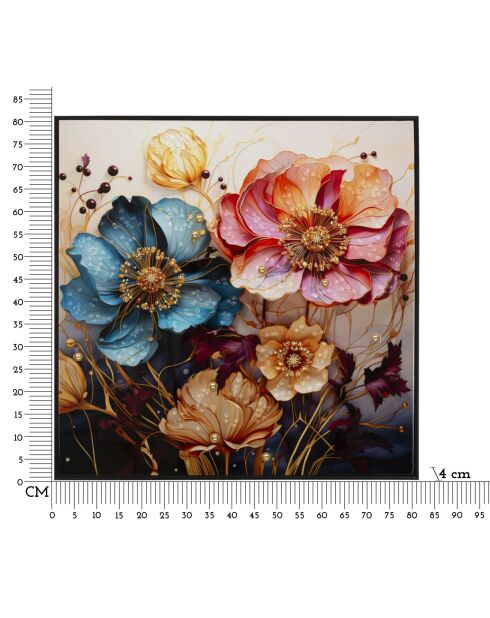 Tableau sur toile laquée en métal, bois de sapin et toile Narcy (modèle A) avec cadre multicolore – 82x4x82 cm