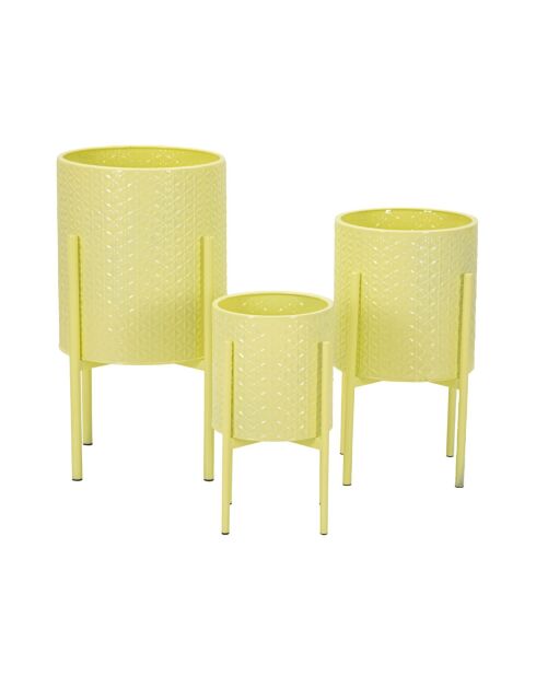Lot de 3 supports pour vases en fer Iris jaunes – D.36x56,5 / 30x48,5 / 24x37,5 cm