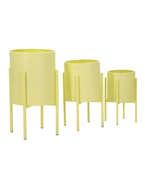 Lot de 3 supports pour vases en fer Iris jaunes – D.36x56,5 / 30x48,5 / 24x37,5 cm