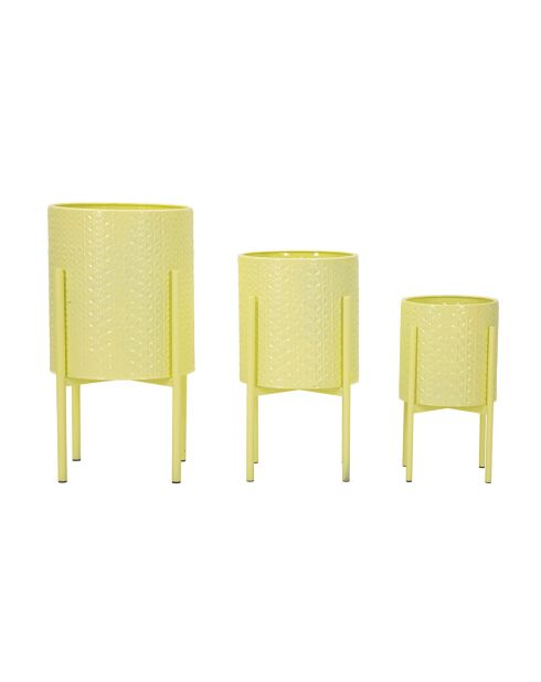 Lot de 3 supports pour vases en fer Iris jaunes – D.36x56,5 / 30x48,5 / 24x37,5 cm