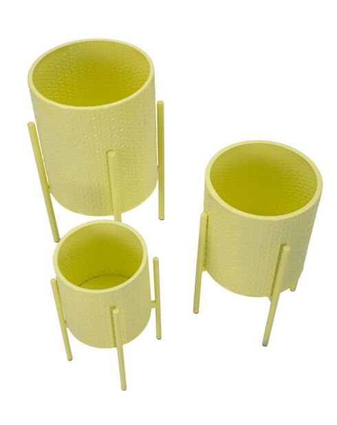 Lot de 3 supports pour vases en fer Iris jaunes – D.36x56,5 / 30x48,5 / 24x37,5 cm