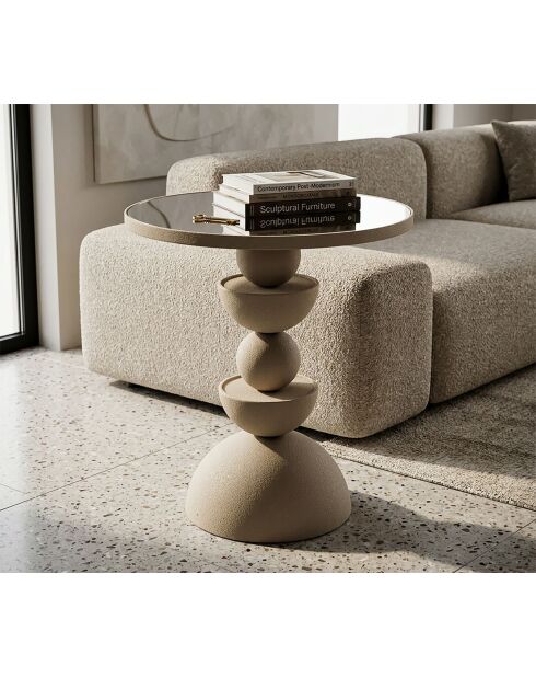 Table d’appoint en fer Dune avec miroir crème – D.40,5x42 cm