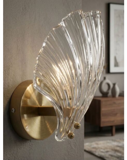Applique murale en verre et fer Shell or/naturel – 20x14x22 cm