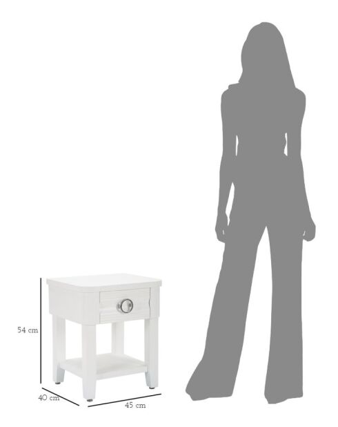 Table de chevet en bois de sapin, mdf et métal Shine blanche – 45x40x54 cm