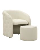 Fauteuil met voetenbank in grenenhout, mdf, spons en witte Zagreb pu — 76x75x80 cm /D.47x35 cm
