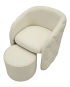 Fauteuil met voetenbank in grenenhout, mdf, spons en witte Zagreb pu — 76x75x80 cm /D.47x35 cm