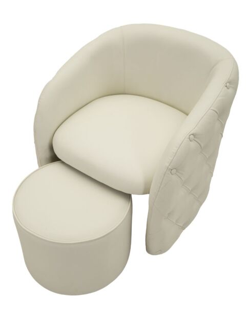 Fauteuil met voetenbank in grenenhout, mdf, spons en witte Zagreb pu — 76x75x80 cm /D.47x35 cm