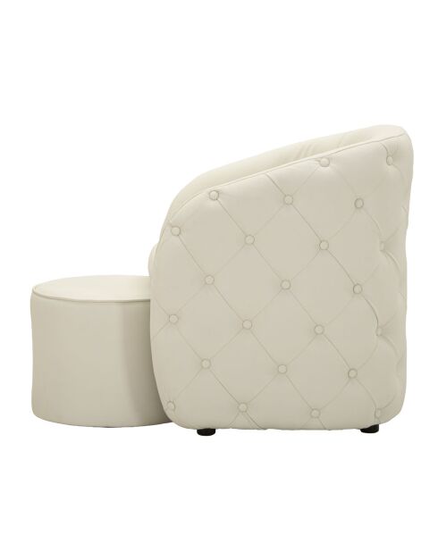 Fauteuil met voetenbank in grenenhout, mdf, spons en witte Zagreb pu — 76x75x80 cm /D.47x35 cm