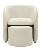Fauteuil met voetenbank in grenenhout, mdf, spons en witte Zagreb pu — 76x75x80 cm /D.47x35 cm