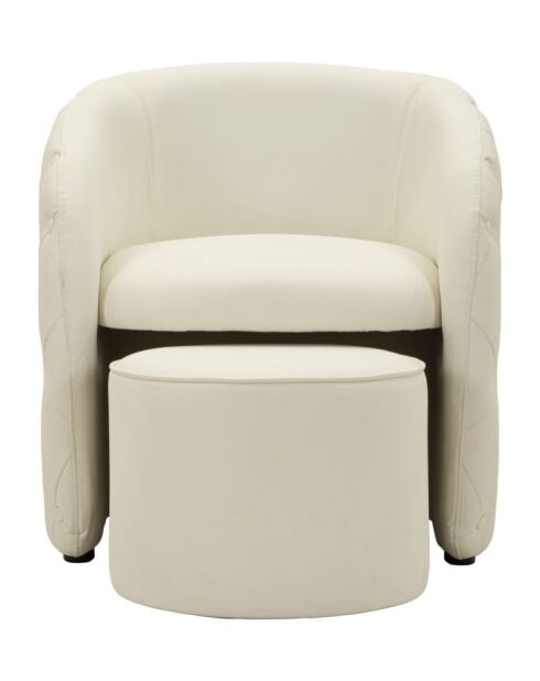 Fauteuil met voetenbank in grenenhout, mdf, spons en witte Zagreb pu — 76x75x80 cm /D.47x35 cm