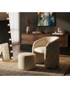 Fauteuil met voetenbank in grenenhout, mdf, spons en witte Zagreb pu — 76x75x80 cm /D.47x35 cm