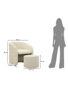 Fauteuil met voetenbank in grenenhout, mdf, spons en witte Zagreb pu — 76x75x80 cm /D.47x35 cm
