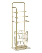Porte-serviettes sur pied en métal et marbre artificiel Trip or/blanc – 40x30x112 cm