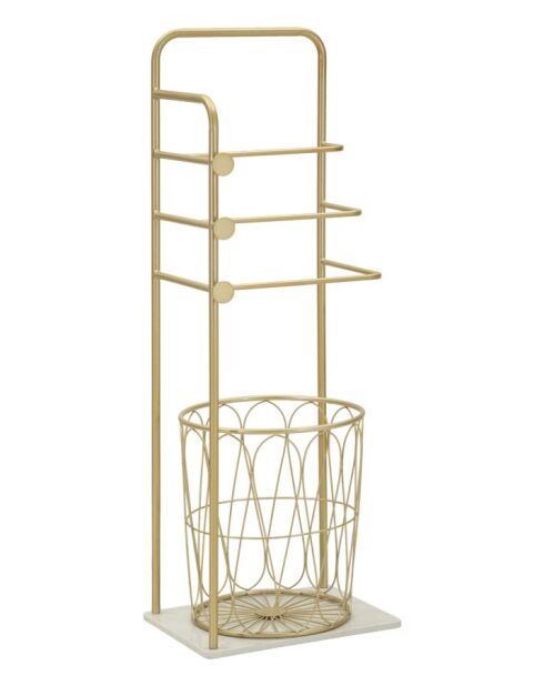 Porte-serviettes sur pied en métal et marbre artificiel Trip or/blanc – 40x30x112 cm