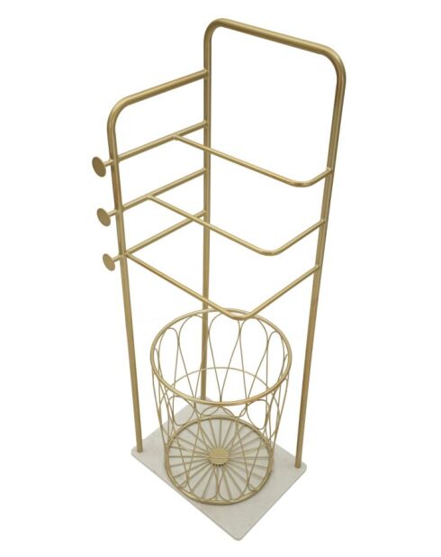 Porte-serviettes sur pied en métal et marbre artificiel Trip or/blanc – 40x30x112 cm