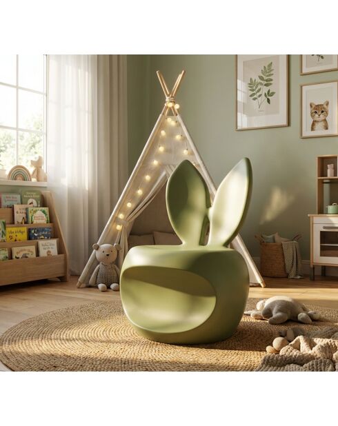 Chaise en polyéthylène Bunny verte – 57x55x79 cm (hauteur d’assise 39 cm)