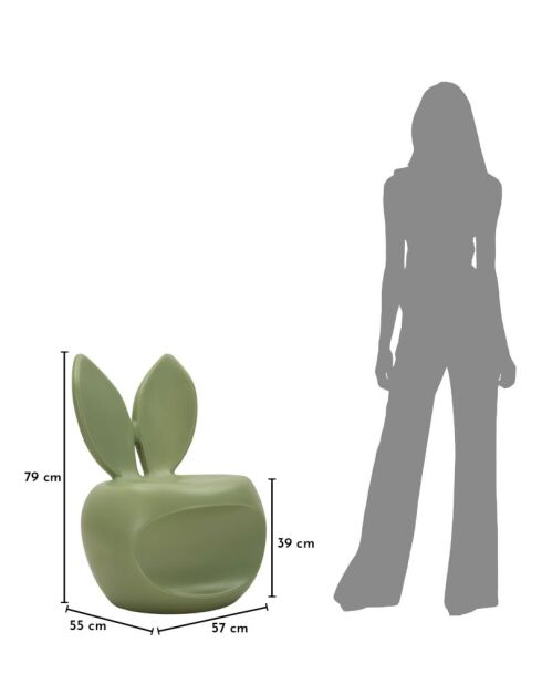 Chaise en polyéthylène Bunny verte – 57x55x79 cm (hauteur d’assise 39 cm)