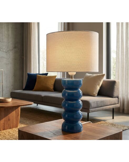 Lampe de table en céramique, fer et tissu Torr bleue – D.25x46 cm