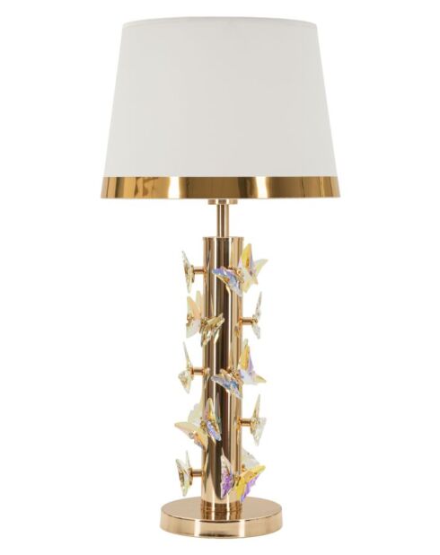 Lampe de table en fer, métal, tissu et verre Butterfly dorée – D.35x74 cm