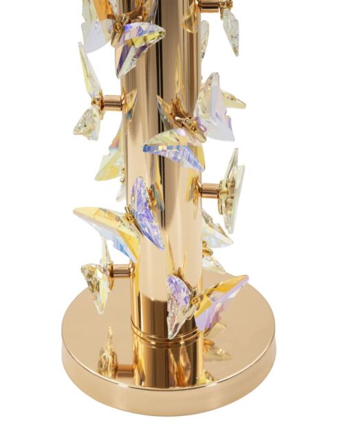 Lampe de table en fer, métal, tissu et verre Butterfly dorée – D.35x74 cm