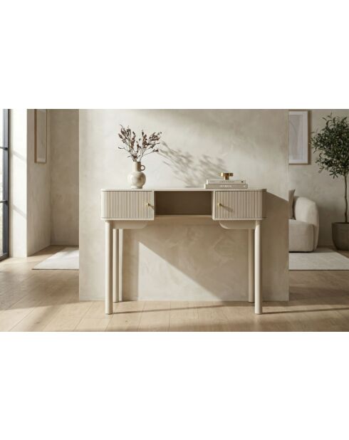 Coiffeuse en bois de pin, mdf, fer Shy blanc/or – 110x40x80 cm