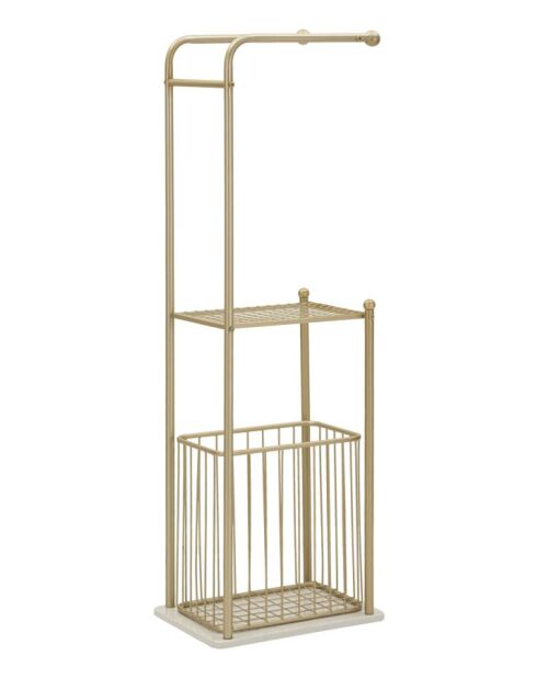 Porte-serviettes sur pied en métal et marbre artificiel Root or/blanc – 40x30x122 cm