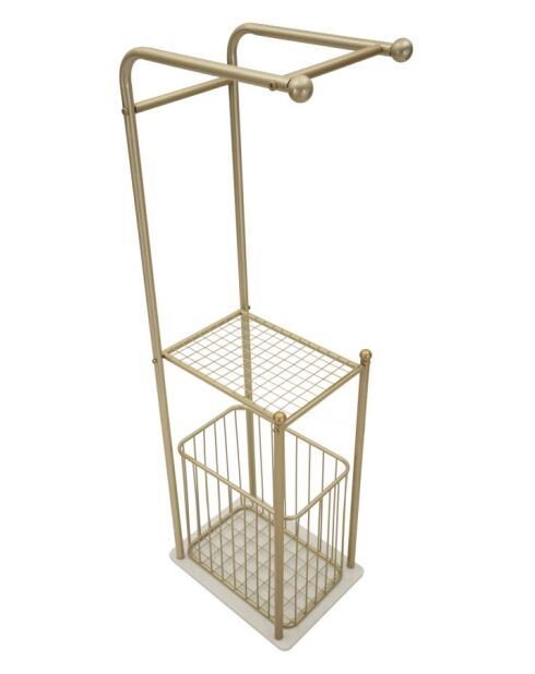 Porte-serviettes sur pied en métal et marbre artificiel Root or/blanc – 40x30x122 cm