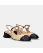 Sandales à talon bas Laetitia beige/noire