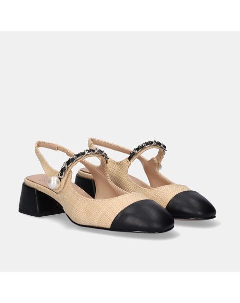 Sandales à talon bas Laetitia beige/noire