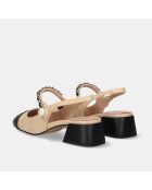 Sandales à talon bas Laetitia beige/noire