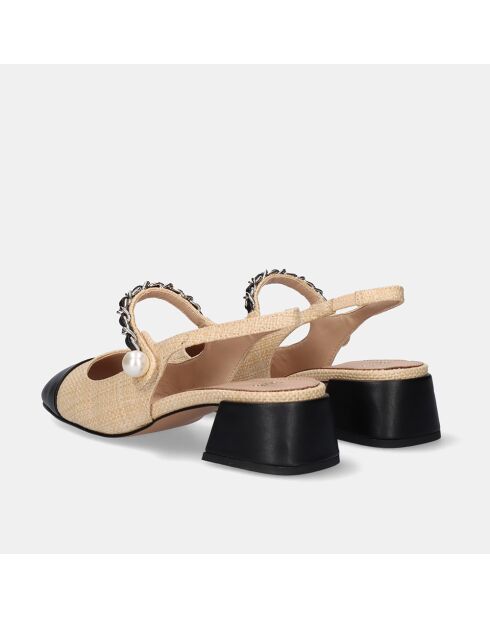 Sandales à talon bas Laetitia beige/noire