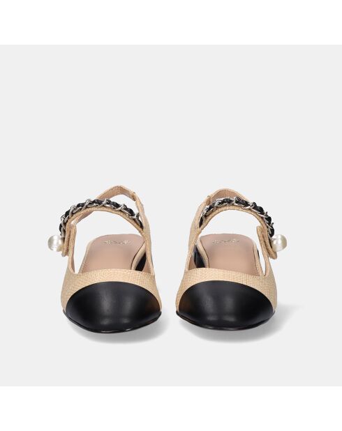Sandales à talon bas Laetitia beige/noire