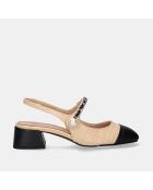 Sandales à talon bas Laetitia beige/noire