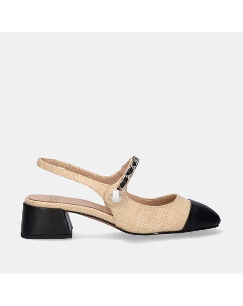 Sandales à talon bas Laetitia beige/noire